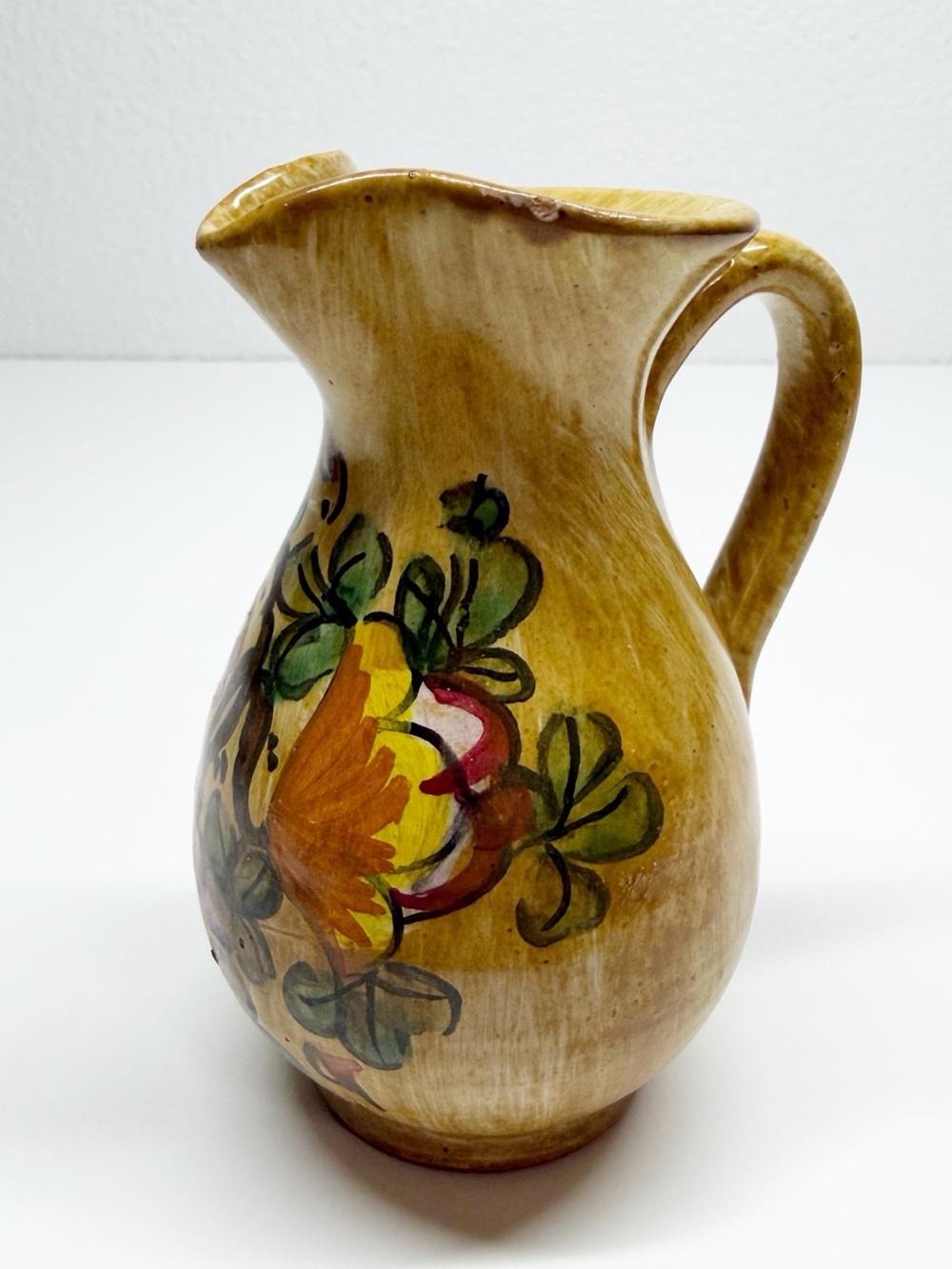 Vintage Italian Hand Painted Floral Art Pottery Mini Pitcher